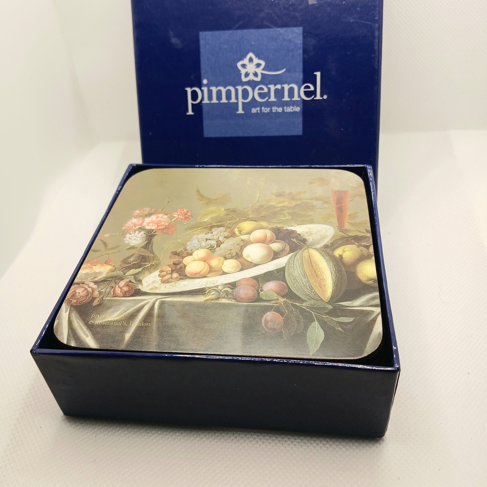 Pimpernel STILL LIFE  Fruit Coasters Set(6), England, Cork Sided, Mint